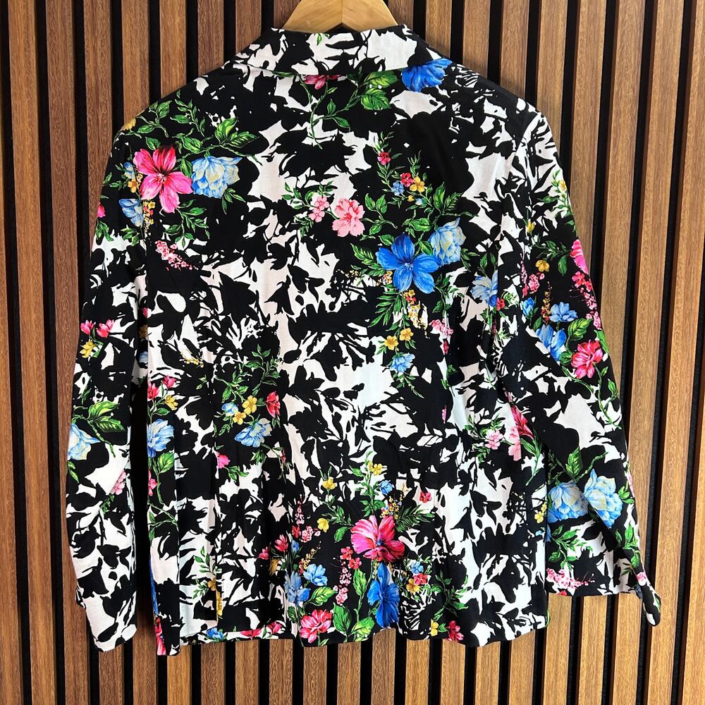 Floral Blazer Large Black White Pink Blue Stretch Statement Jacket Snazzy 90's - Picture 3 of 12
